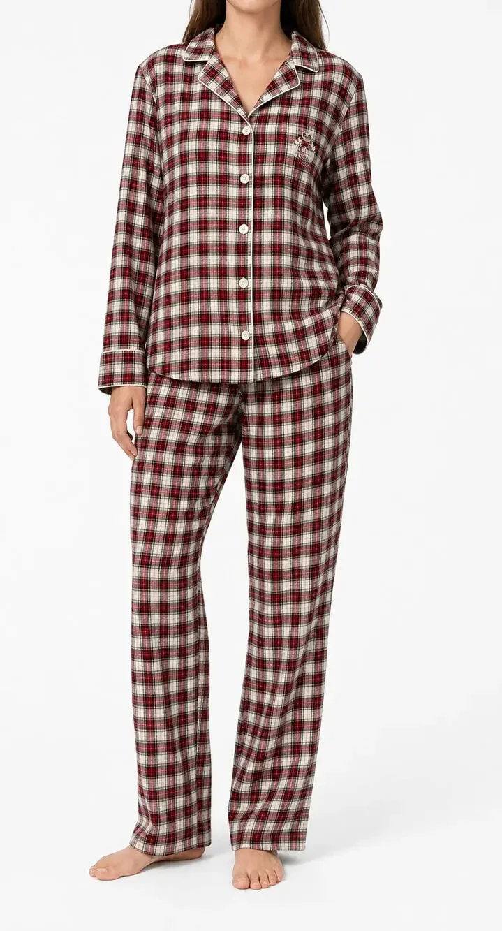 Lauren Ralph Lauren Plaid Cotton Flannel Holiday Christmas Pajama Set Womens XL